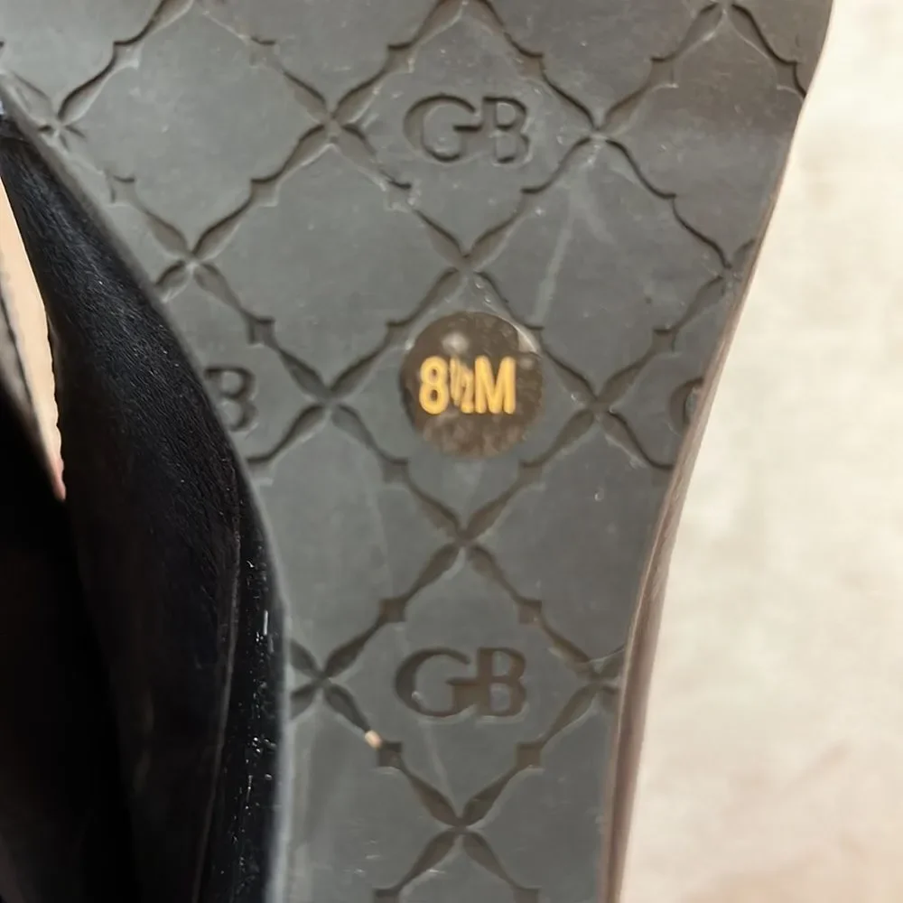 *Office Siren 💃* Gianni Bini Sz 8.5 Navy Blue Leather Big Bow Toe Wedge Heels